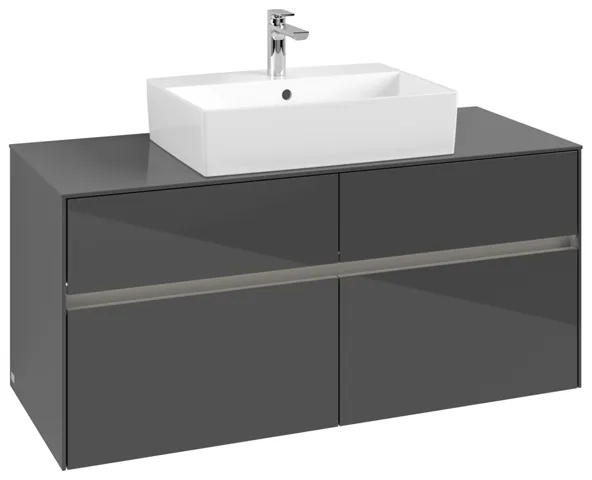 Villeroy & Boch Waschtischunterschrank „Collaro“ 1200 × 548 × 500 mm Glossy Grey, mit Beleuchtung, für Becken mittig