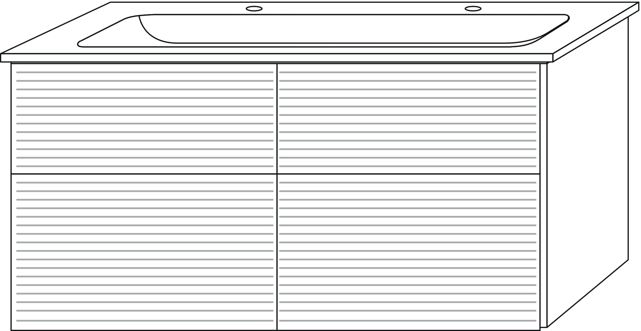 Set „3way“ Struktur 115,5 × 47,7 × 59,1 cm in Eiche Kansas, mit Hahnlochbohrung, Becken mittig Set „3way“ Struktur 115,5 × 47,7 × 59,1 cm in Eiche Kansas, mit Hahnlochbohrung, Becken mittig