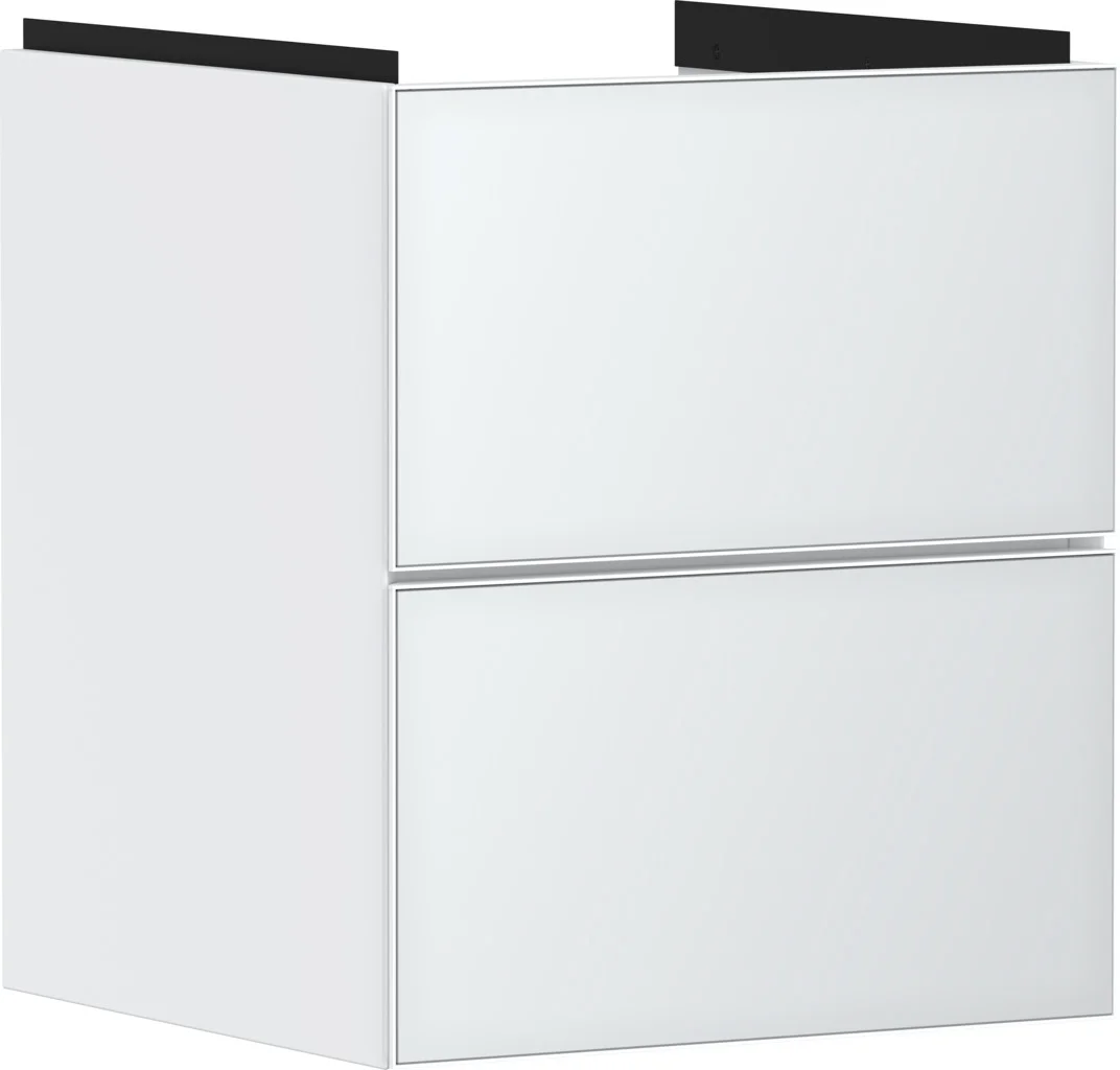 Hansgrohe Xevolos E Waschtischunterschrank Mattweiß Metallic, 480/475 mm, 2 Schubkästen, griff- und siphonausschnittlos, SoftClose, vormontiert