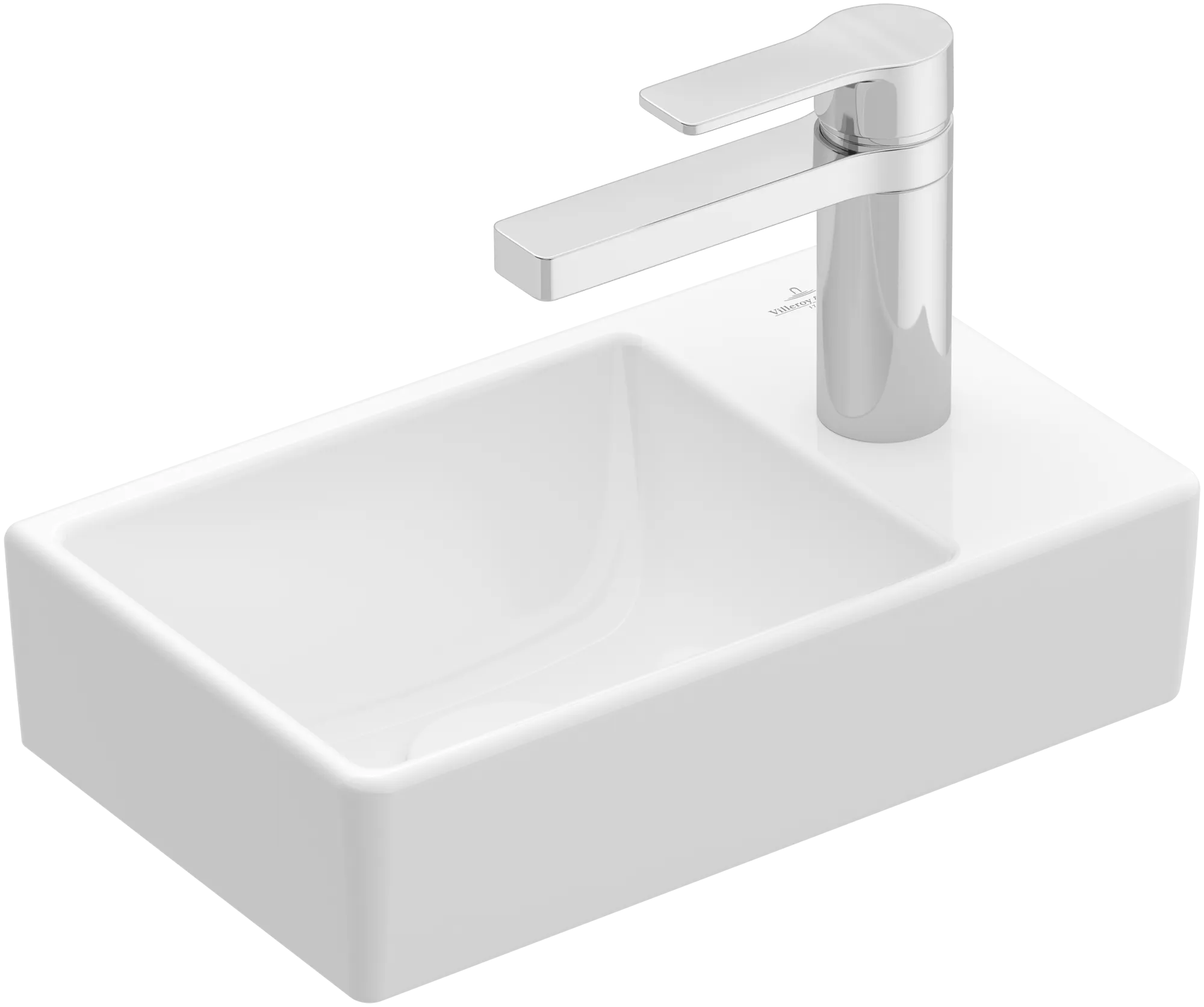 Villeroy & Boch Handwaschbecken „Avento“ 360 × 220 × 110 mm, für Becken links, mit Hahnlochbohrung, Hahnlochposition mittig in Weiß Alpin Villeroy & Boch Handwaschbecken „Avento“ 360 × 220 × 110 mm, für Becken links, mit Hahnlochbohrung, Hahnlochposition mittig in Weiß Alpin