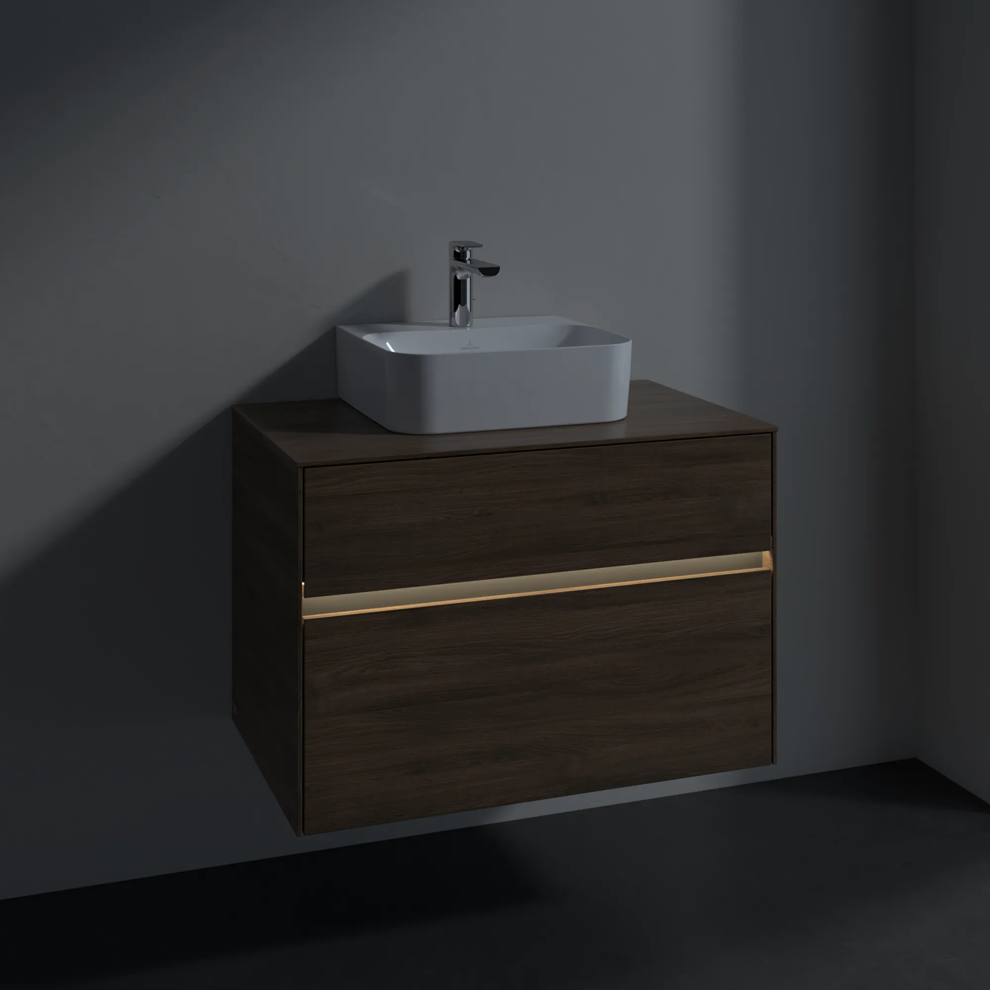 Villeroy & Boch Waschtischunterschrank „Collaro“ 800 × 548 × 500 mm Arizona Oak, mit Beleuchtung, für Becken mittig Villeroy & Boch Waschtischunterschrank „Collaro“ 800 × 548 × 500 mm Arizona Oak, mit Beleuchtung, für Becken mittig