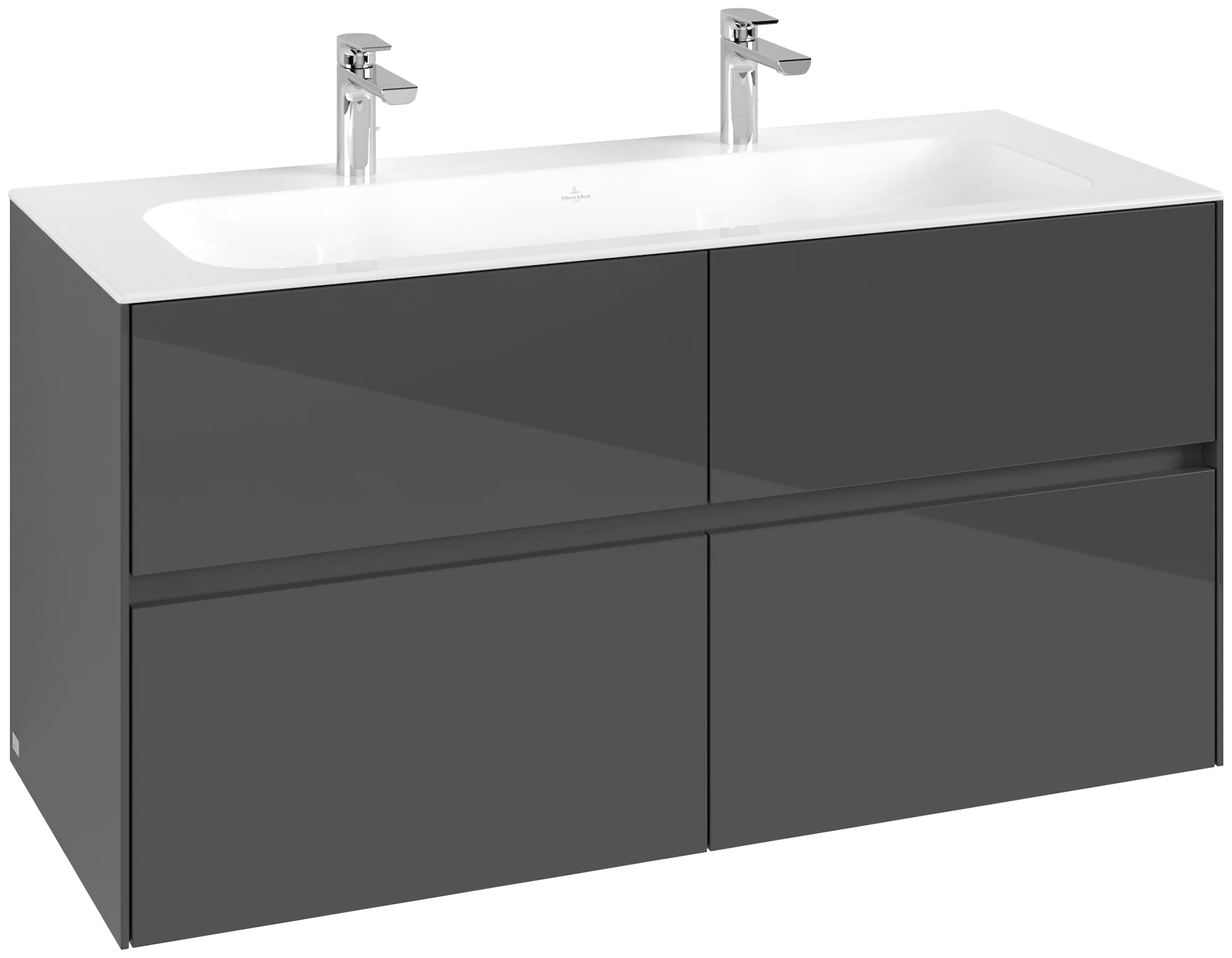 Villeroy & Boch Waschbeckenunterschrank Collaro C14000, Eckig Glossy Grey, 1.196 x 603 x 498 mm, 2x Waschbecken, 4 Auszüge mit SoftClosing,