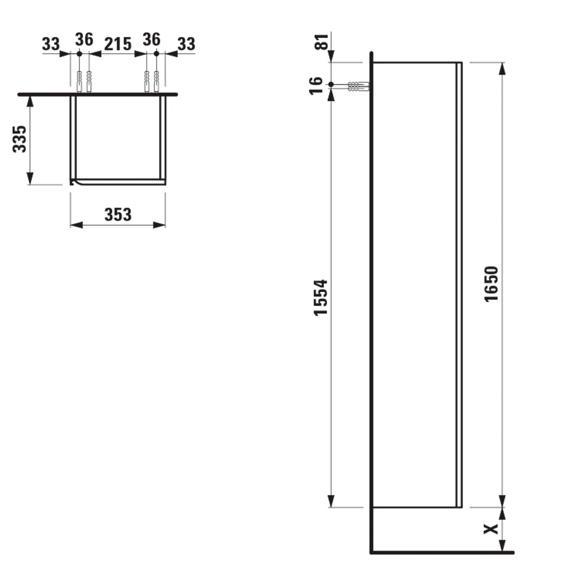 Laufen Hochschrank „MEDA“ 353 × 1650 × 335 mm Weiß matt