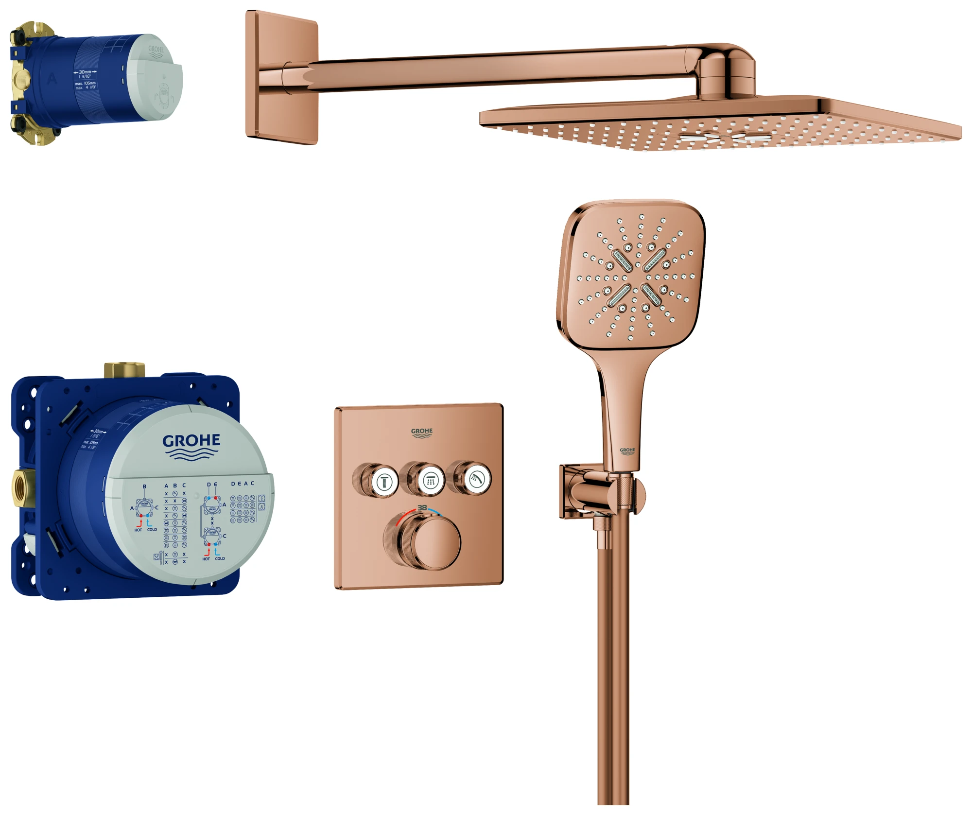 Grohe Unterputz-Armatur eckige Form „Grohtherm“ SmartControl Ausladung 400 mm in warm sunset