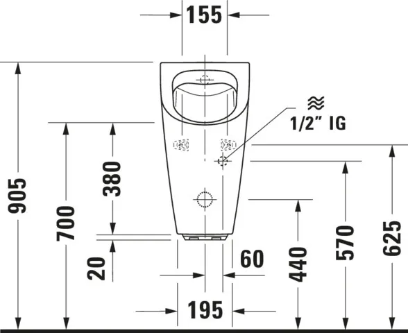 Urinal ME by Starck, Zulauf von hinten rimless, für Batterie, ohne Fliege, weiß