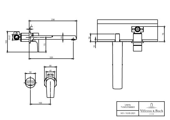 Einhand-Unterputz-Armatur „Liberty“ 23,6 cm Ausladung 220 mm 