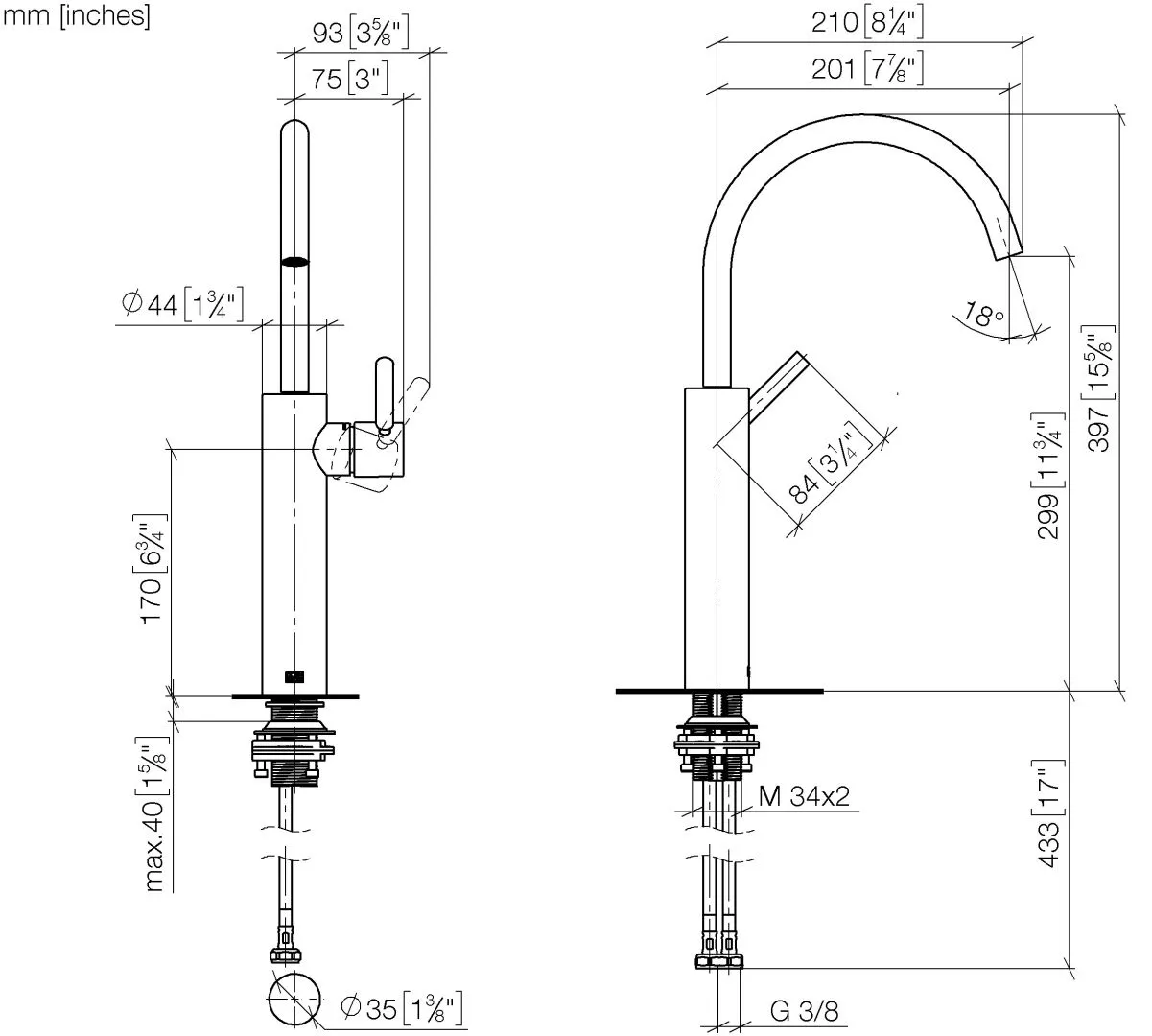Dornbracht META Waschtisch-Einhandbatterie mit erhöhtem Standfuß ohne Ablaufgarnitur - Chrom Dornbracht META Waschtisch-Einhandbatterie mit erhöhtem Standfuß ohne Ablaufgarnitur - Chrom