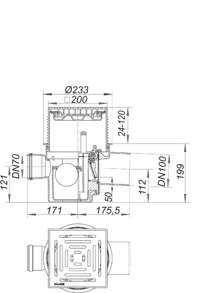 Rückstau-Kellerablauf DallSafe 200/1 K, DN 100, 200 x 200 mm Rückstau-Kellerablauf DallSafe 200/1 K, DN 100, 200 x 200 mm