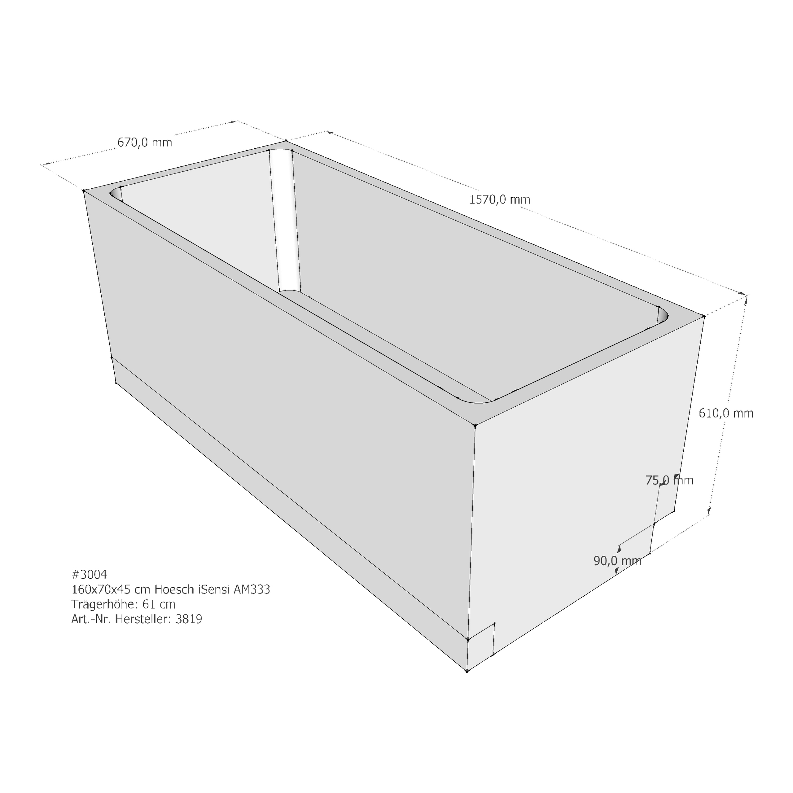 Badewannenträger für Hoesch iSensi 160 × 70 × 45 cm Badewannenträger für Hoesch iSensi 160 × 70 × 45 cm