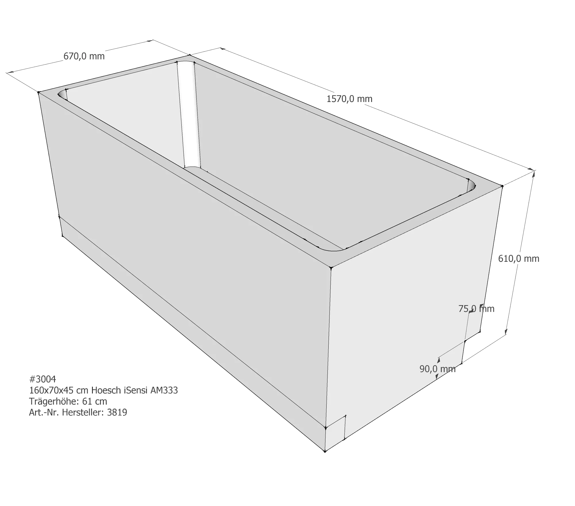 Badewannenträger für Hoesch iSensi 160 × 70 × 45 cm
