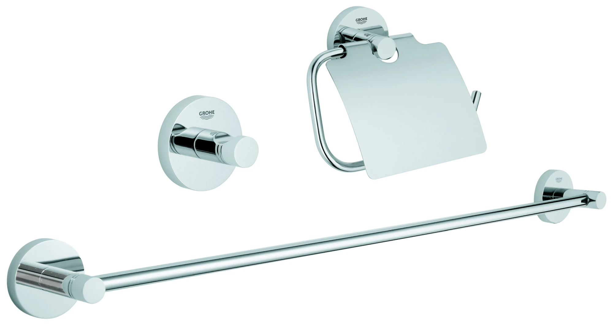 3-in-1 Bad-Set Essentials 40775_1, mit Badetuchhalter 600 mm, Bademantelhaken, WC-Papierhalter, mit Deckel, chrom