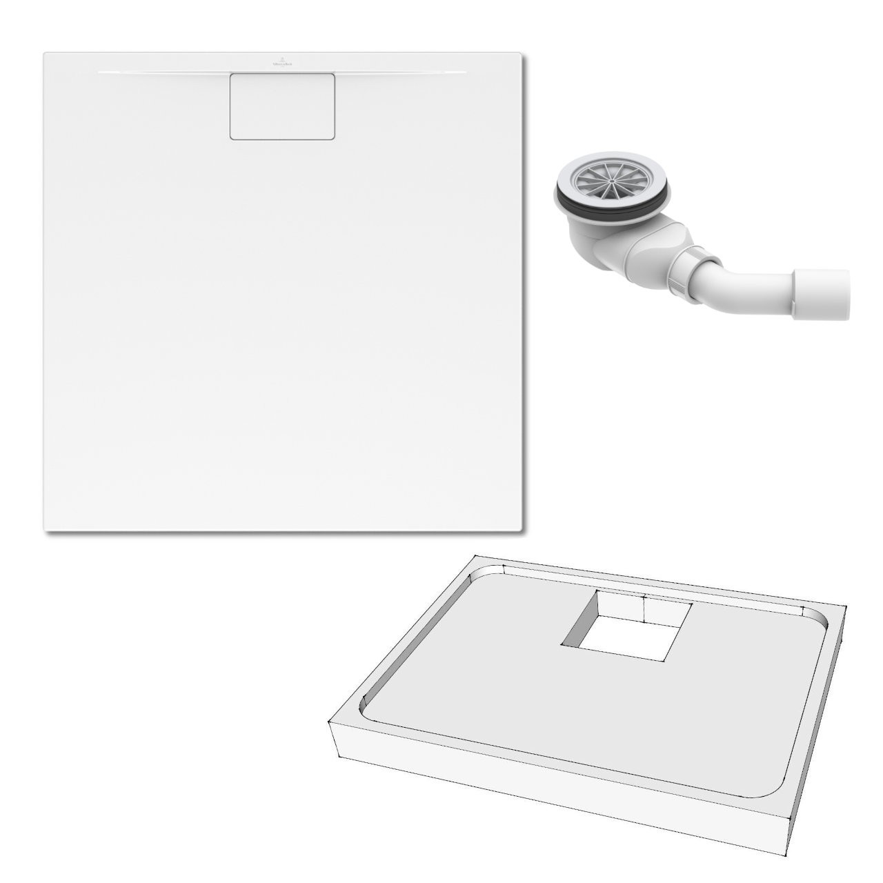 Villeroy & Boch Duschwanne inkl. Wannenträger und Ablaufgarnitur „Architectura MetalRim“ 90 × 90 cm