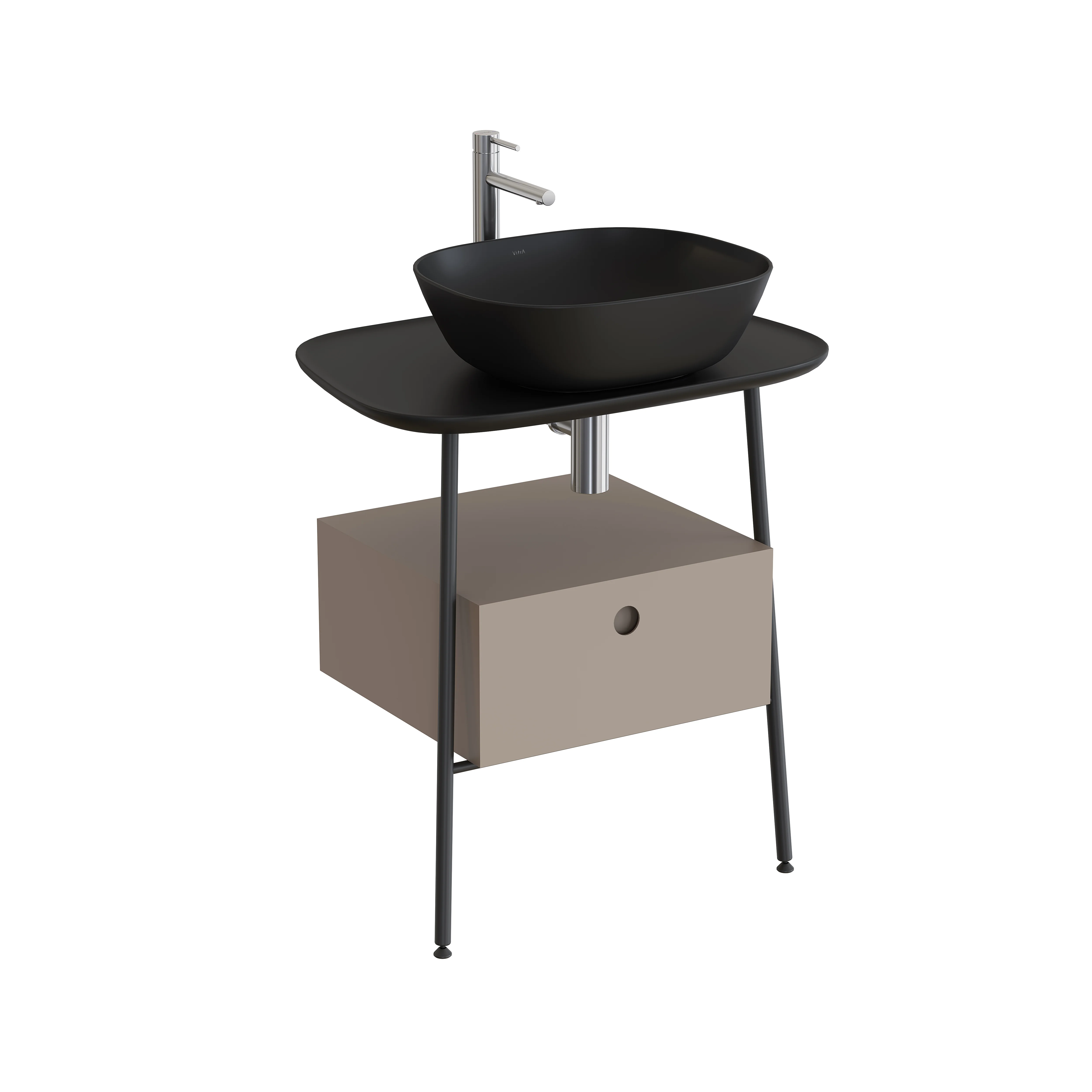 Plural Waschtischunterbau mit 1 Vollauszug und Konsolenplatte 68 x 49 x 74 cm (BxTxH) Taupe Matt/Schwarz Matt Plural Waschtischunterbau mit 1 Vollauszug und Konsolenplatte 68 x 49 x 74 cm (BxTxH) Taupe Matt/Schwarz Matt