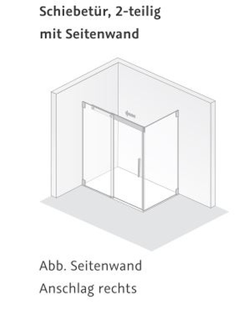 HSK Schiebetür 2-teilig mit Seitenwand „K2“ Glas Klar hell,