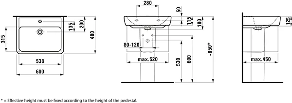 Waschtisch PRO A 480x600x180 1 Hahnloch mit Überlauf weiß Waschtisch PRO A 480x600x180 1 Hahnloch mit Überlauf weiß
