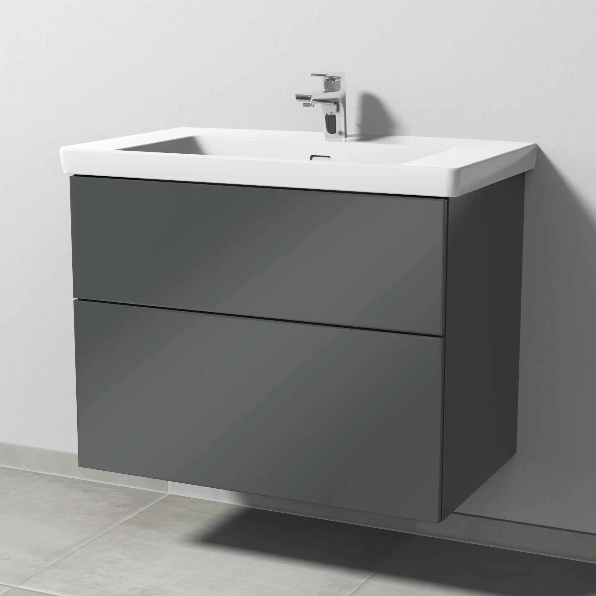 Sanipa Waschtischunterschrank „3way“ 755 × 588 × 462 mm in Anthrazit (glanz), Becken mittig Sanipa Waschtischunterschrank „3way“ 755 × 588 × 462 mm in Anthrazit (glanz), Becken mittig