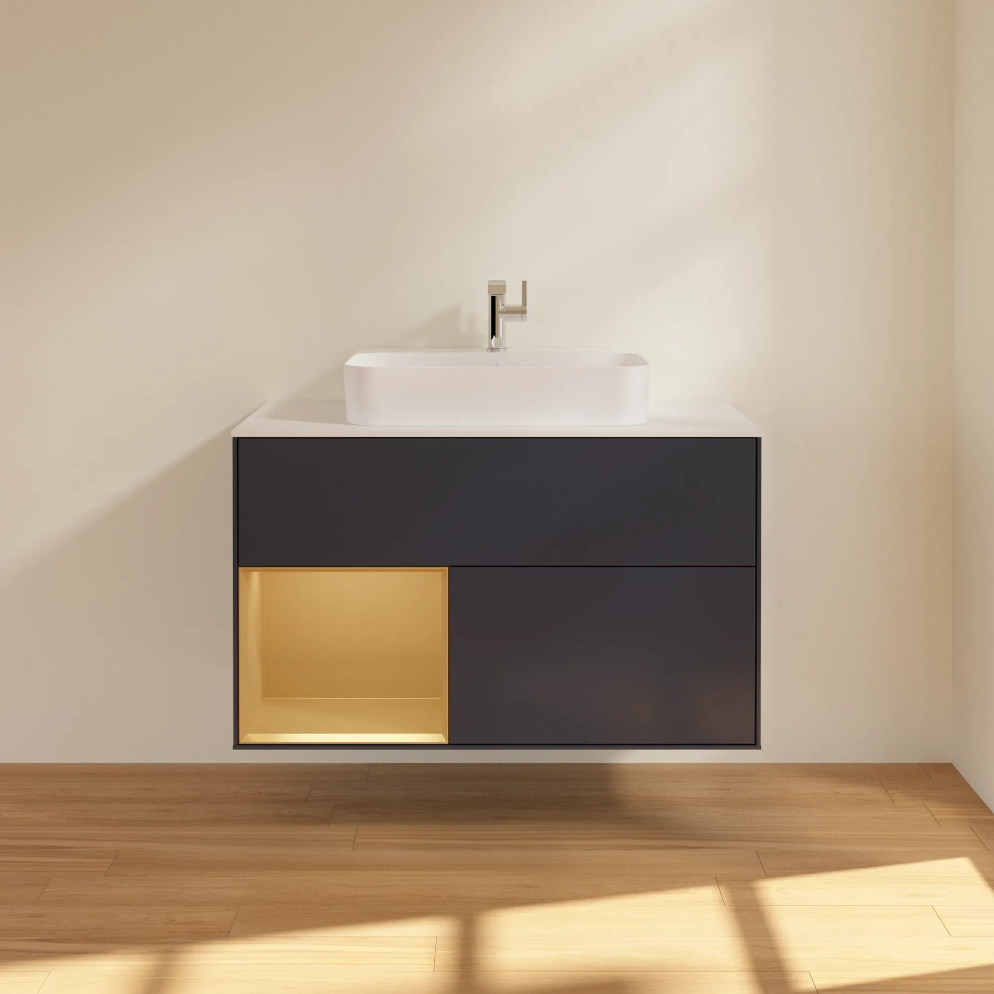 Villeroy & Boch Waschtischunterschrank „Finion“ für Schrankwaschtisch 1000 × 603 × 501 mm Midnight Blue Matt Lacquer, für Becken mittig