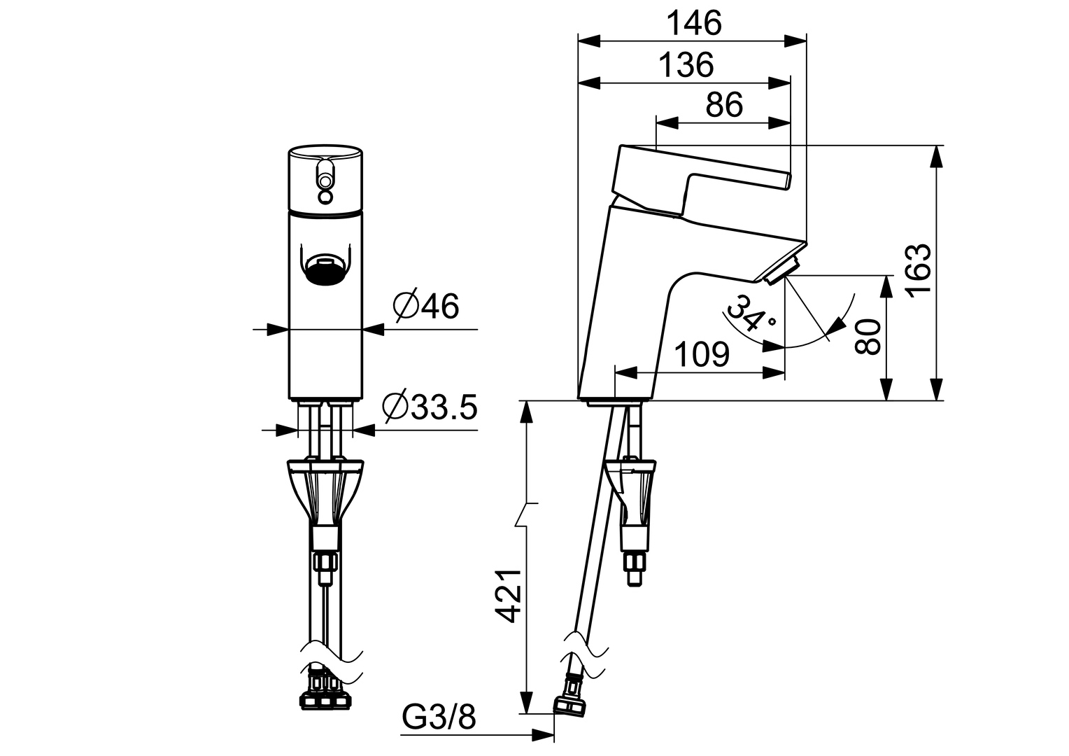 EHM Waschtischbatterie VANTIS 5242 Ausladung 109 mm Chrom Pinhebel