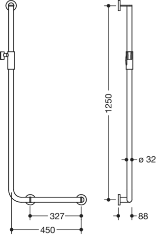 HEWI Haltegriff Ausführung rechts „System 900“ in Weiß tiefmatt / Hellgrau matt HEWI Haltegriff Ausführung rechts „System 900“ in Weiß tiefmatt / Hellgrau matt