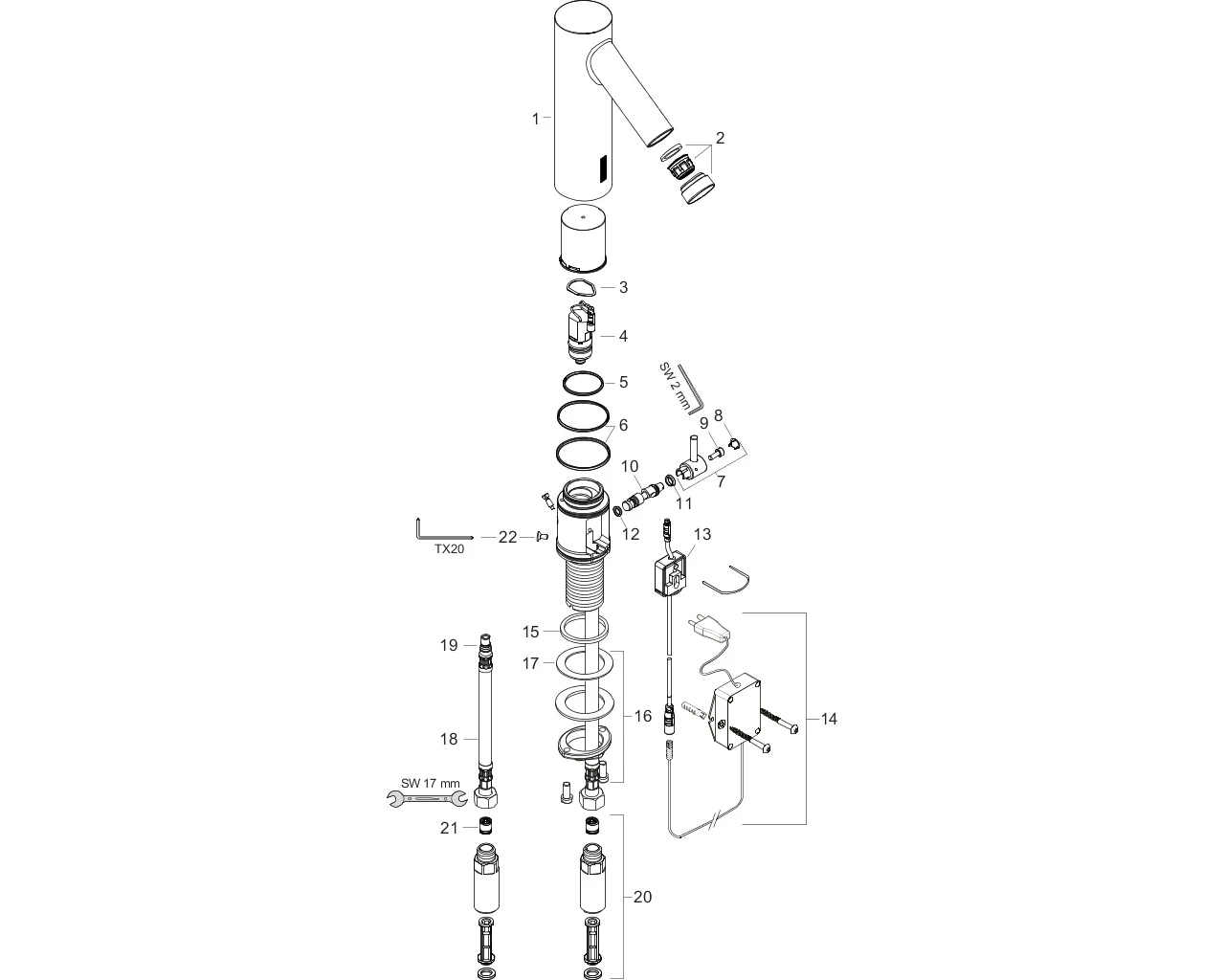 Waschtischmischer Axor Starck Elektronik Netzbetrieb chrom