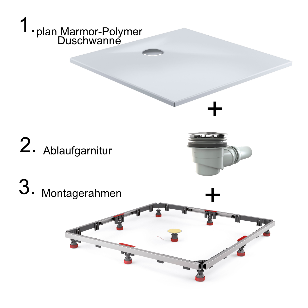 HSK quadrat Marmor-Polymer-Duschwanne „plan“ 90 × 90 cm