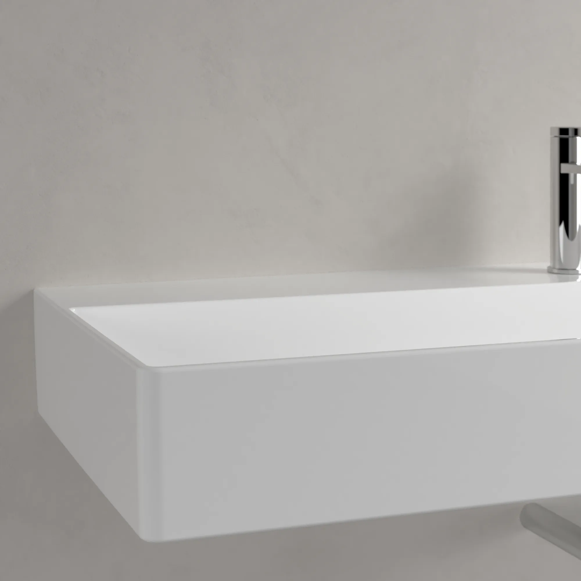 Villeroy & Boch Wandwaschtisch aus TitanCeram „Memento 2.0“ 1200 × 470 × 150 mm, mit Hahnlochbohrung, Hahnlochposition mittig in Weiß Alpin