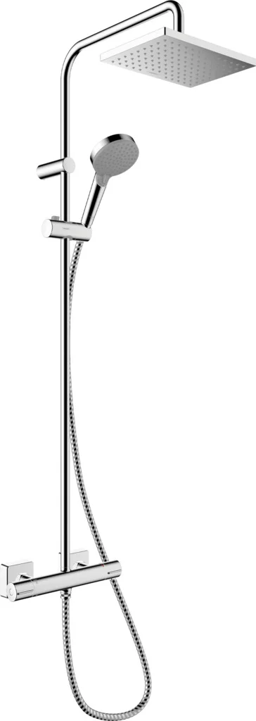 Hansgrohe Vernis Shape Showerpipe 230 1jet EcoSmart mit Thermostat, Chrom, 426 mm Brausearmlänge, Aufputzinstallation