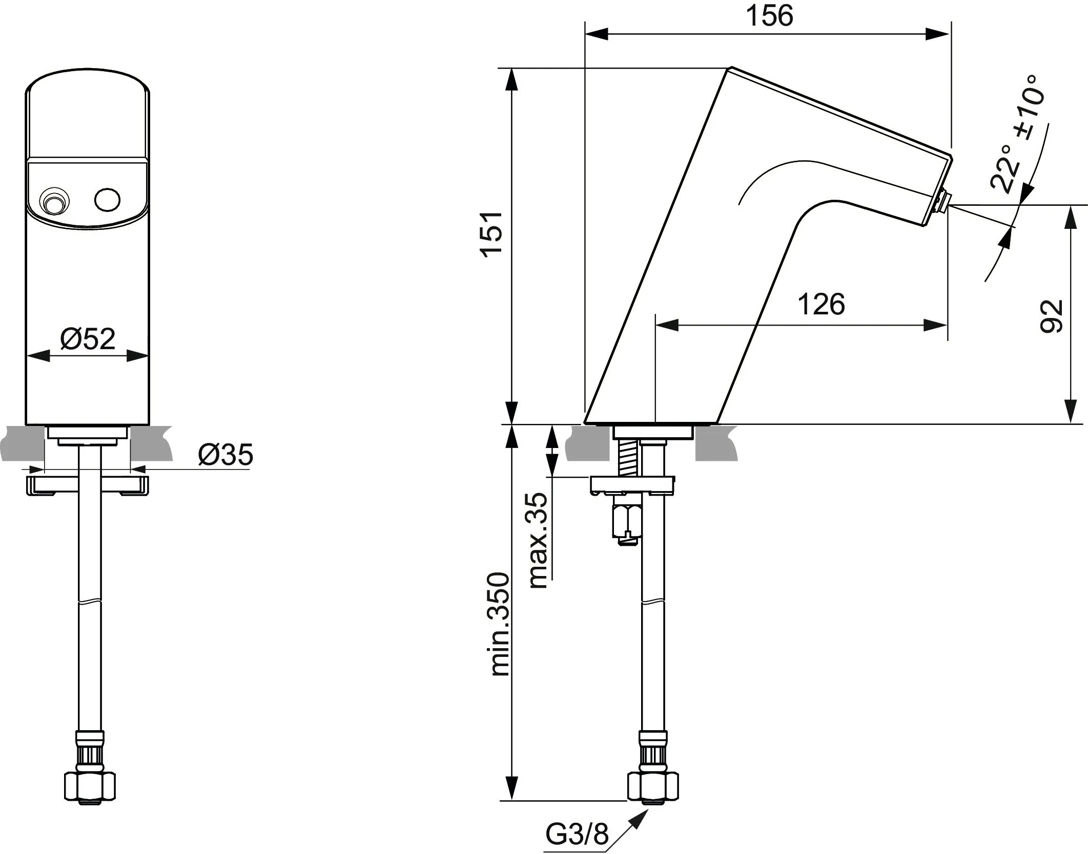 Sensor-Waschtischarmatur Intelliflow Batterie ohne Mixer Ausladung 126mm Chrom