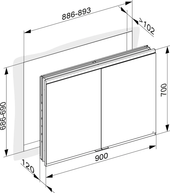 Royal Modular 2.0 800210091000000 Spiegelschrank beleuchtet Wandeinbau, ohne Steckdose 900 x 900 x 120 mm silber-eloxiert
