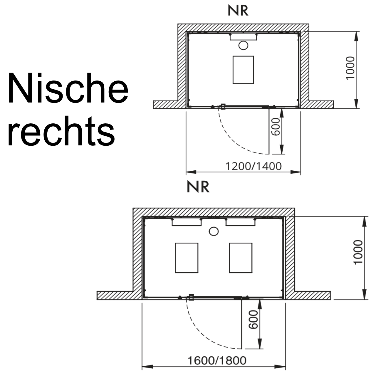 Dampfkabine SensePerience Rechteck 1200x1000 Nische rechts, Duschwanne Solique, mit Antirutsch, Wände Weiß