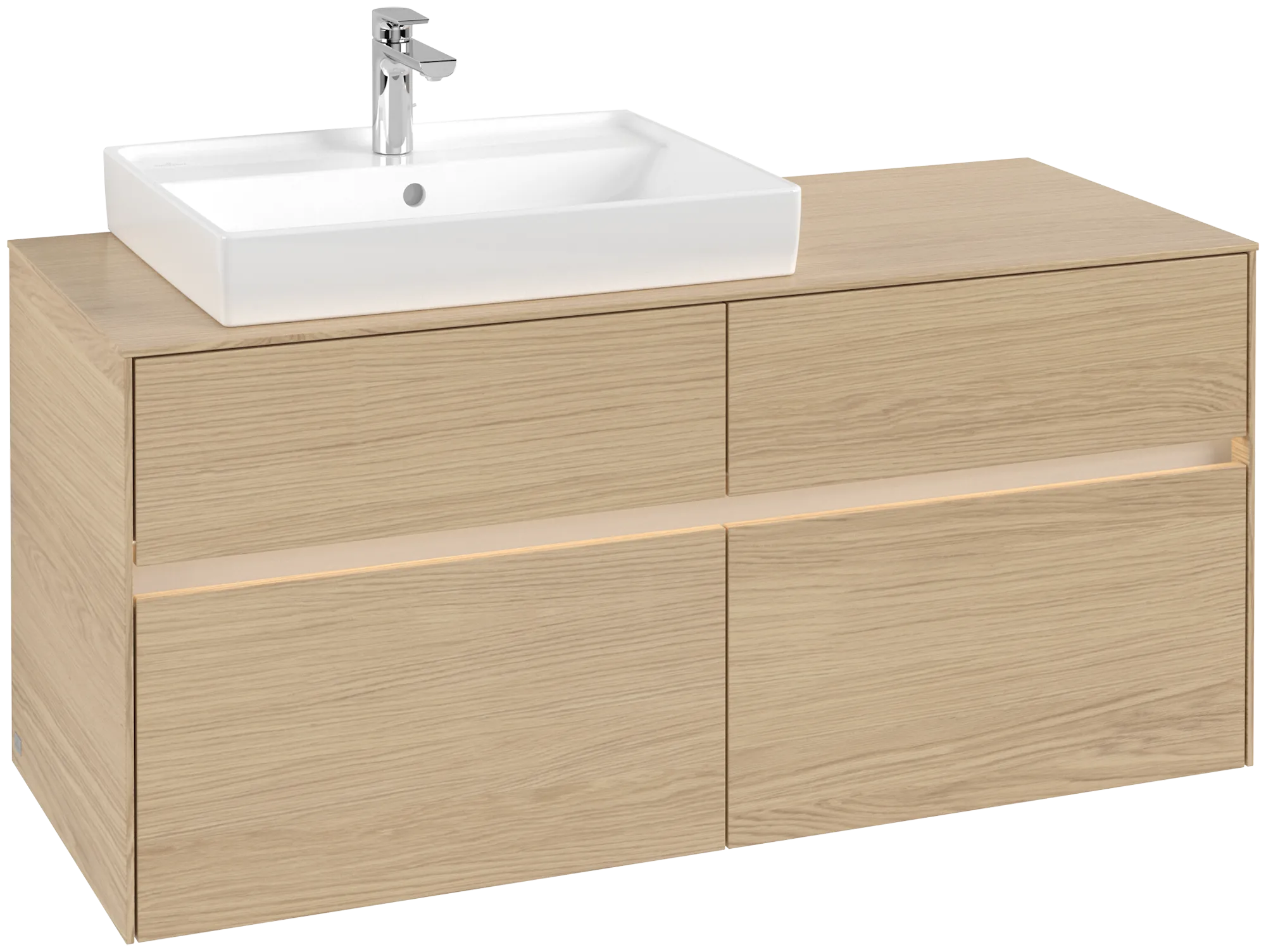 Villeroy & Boch Waschtischunterschrank „Collaro“ 1200 × 548 × 500 mm Nordic Oak, mit Beleuchtung, für Becken links Villeroy & Boch Waschtischunterschrank „Collaro“ 1200 × 548 × 500 mm Nordic Oak, mit Beleuchtung, für Becken links