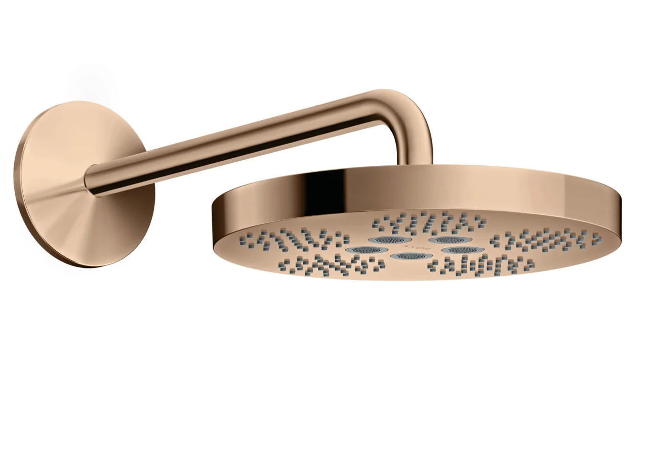 Hansgrohe AXOR One Kopfbrause 1-Jet in Polished Red Gold, 280 mm, Brausearm PRG, 390 mm, für Durchlauferhitzer geeignet