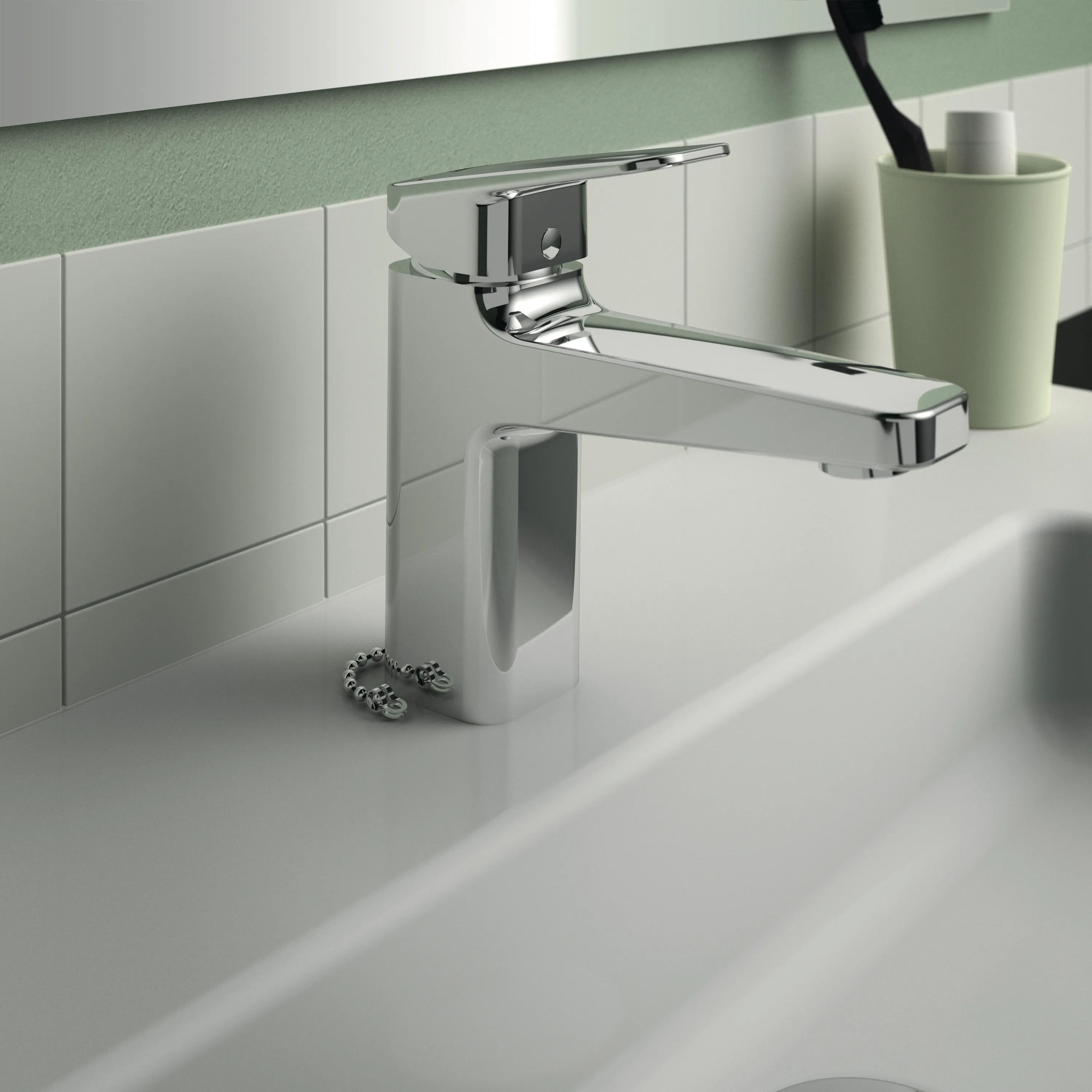 Ideal Standard Waschtischarmatur Ceraplan H90 mit Kette ohne Ablaufgarnitur Ausladung 124mm Chrom Ideal Standard Waschtischarmatur Ceraplan H90 mit Kette ohne Ablaufgarnitur Ausladung 124mm Chrom