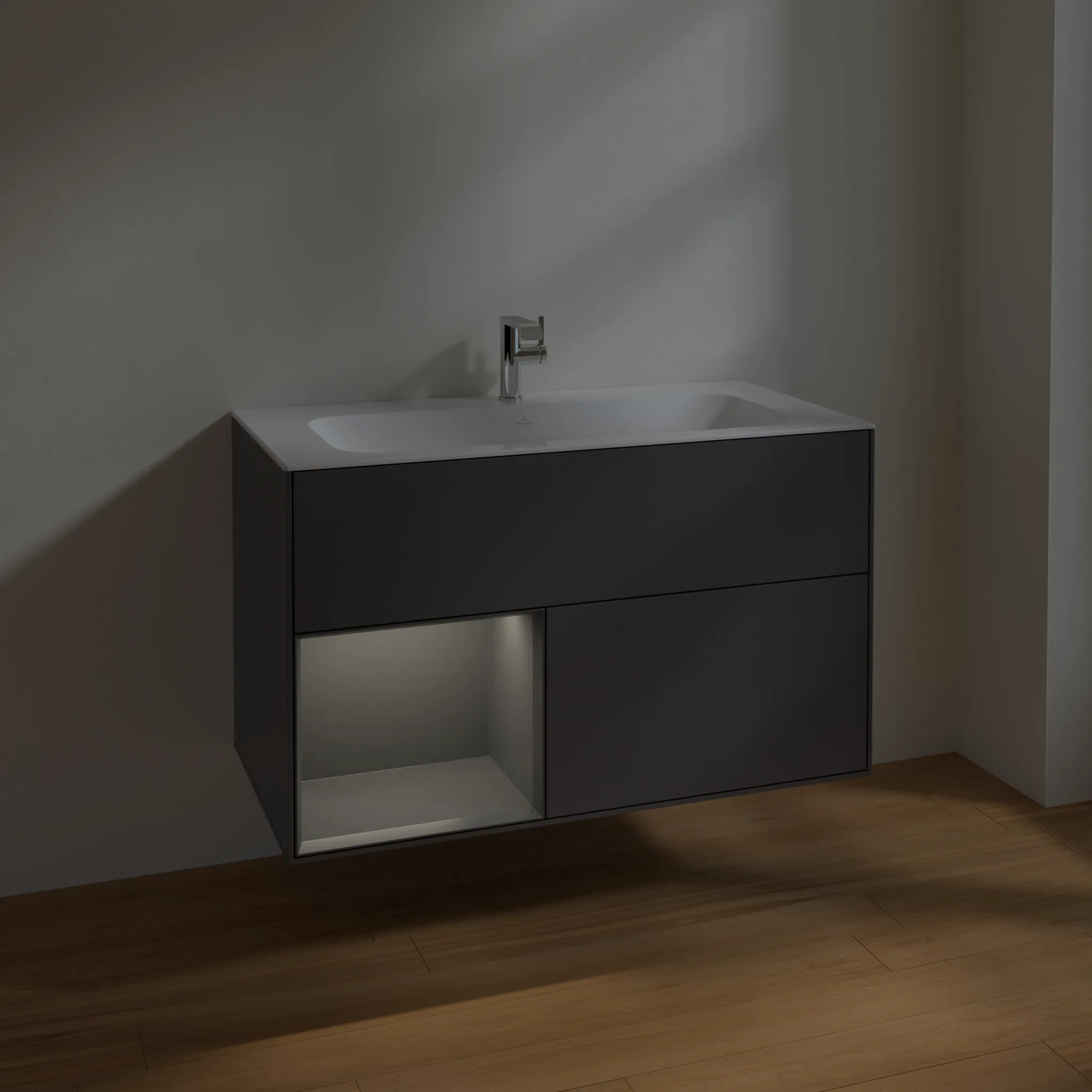 Villeroy & Boch Waschtischunterschrank „Finion“ für Schrankwaschtisch 996 × 591 × 498 mm Anthracite Matt Lacquer, für Becken mittig Villeroy & Boch Waschtischunterschrank „Finion“ für Schrankwaschtisch 996 × 591 × 498 mm Anthracite Matt Lacquer, für Becken mittig
