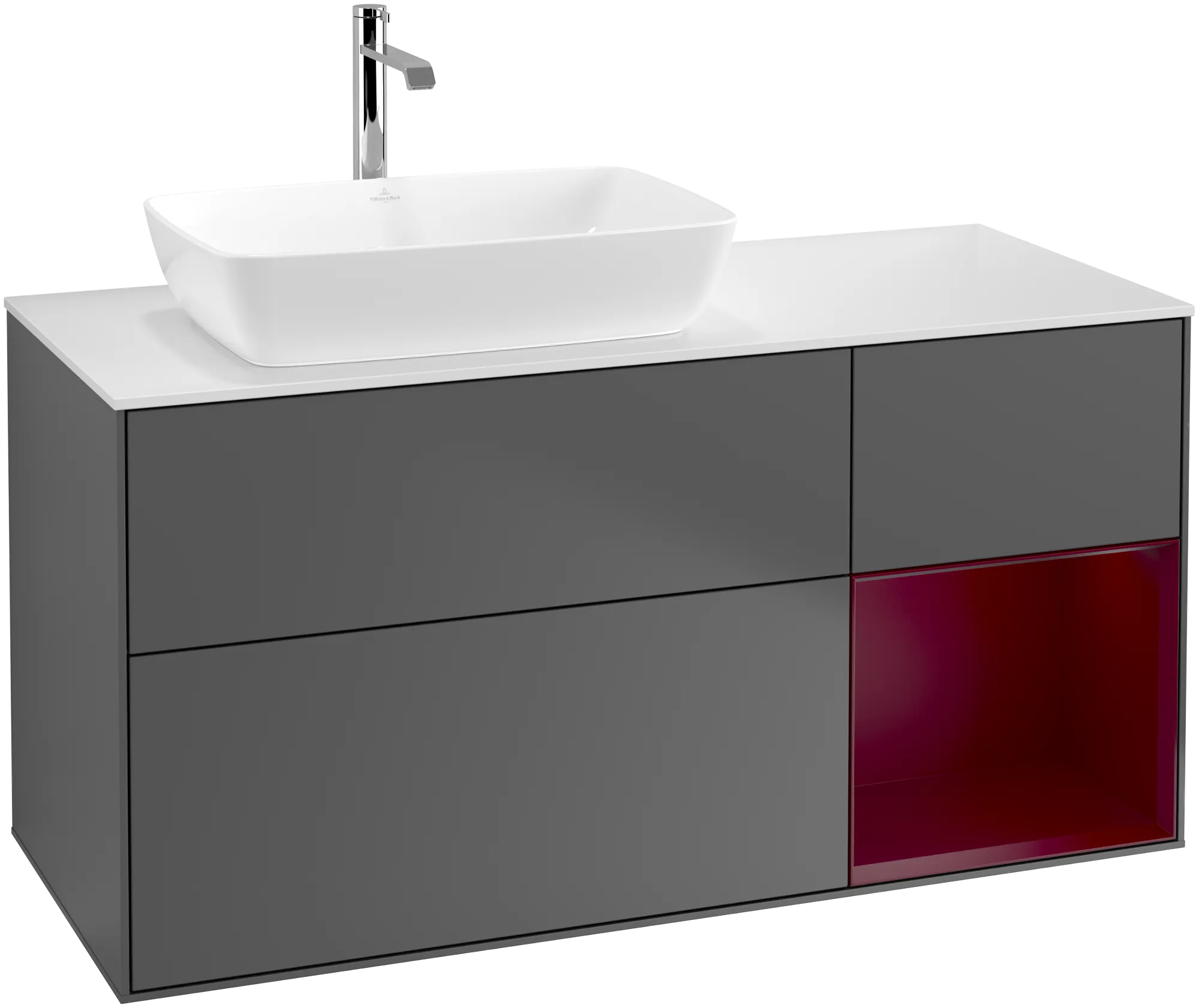 Villeroy & Boch Waschbeckenunterschrank Finion F81, anthrazit matt Lack / Peony matt Lack / Glas Weiß matt