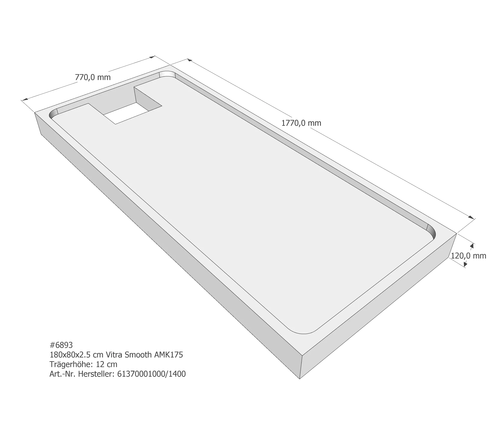 Duschwannenträger passend für VitrA Smooth 180 × 80 × 2,5 cm