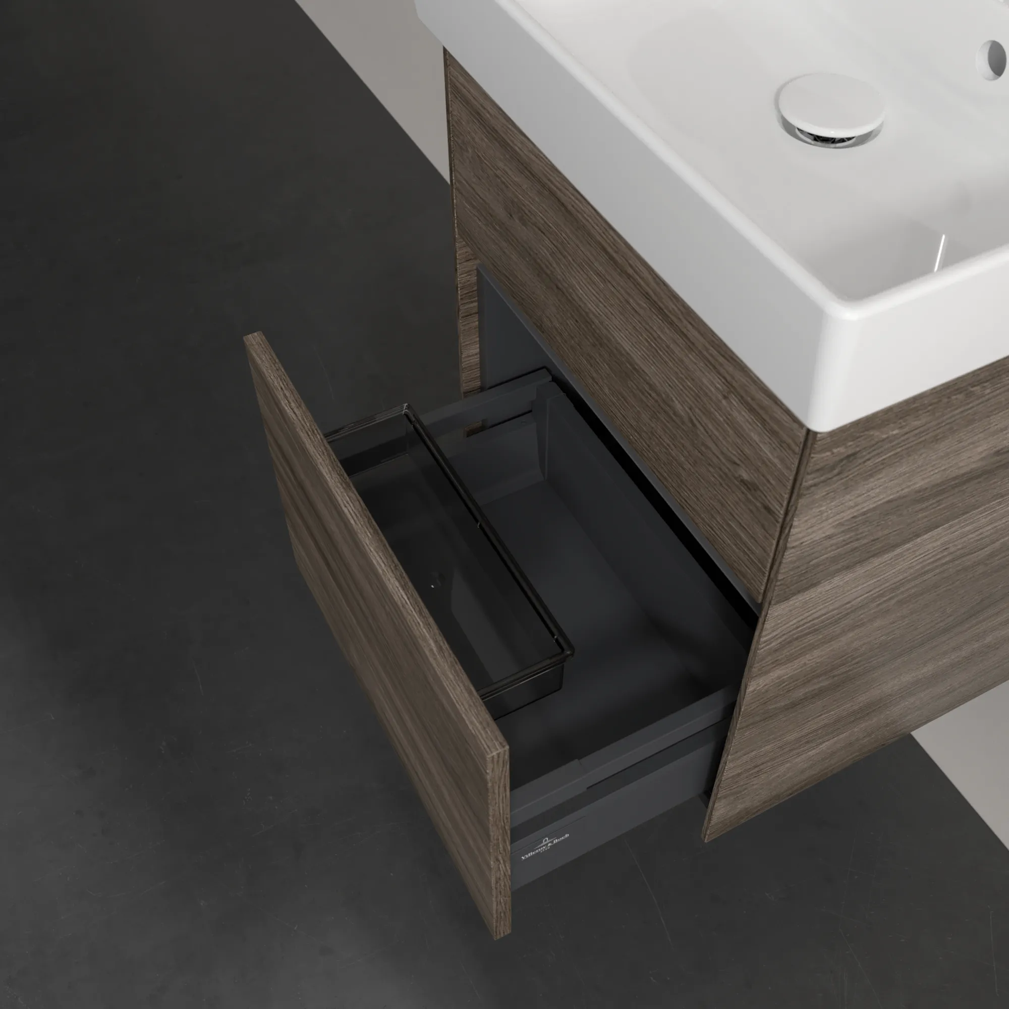 Villeroy & Boch Waschtischunterschrank „Collaro“ 460 × 546 × 374 mm Stone Oak, für Becken mittig, ohne Beleuchtung Villeroy & Boch Waschtischunterschrank „Collaro“ 460 × 546 × 374 mm Stone Oak, für Becken mittig, ohne Beleuchtung