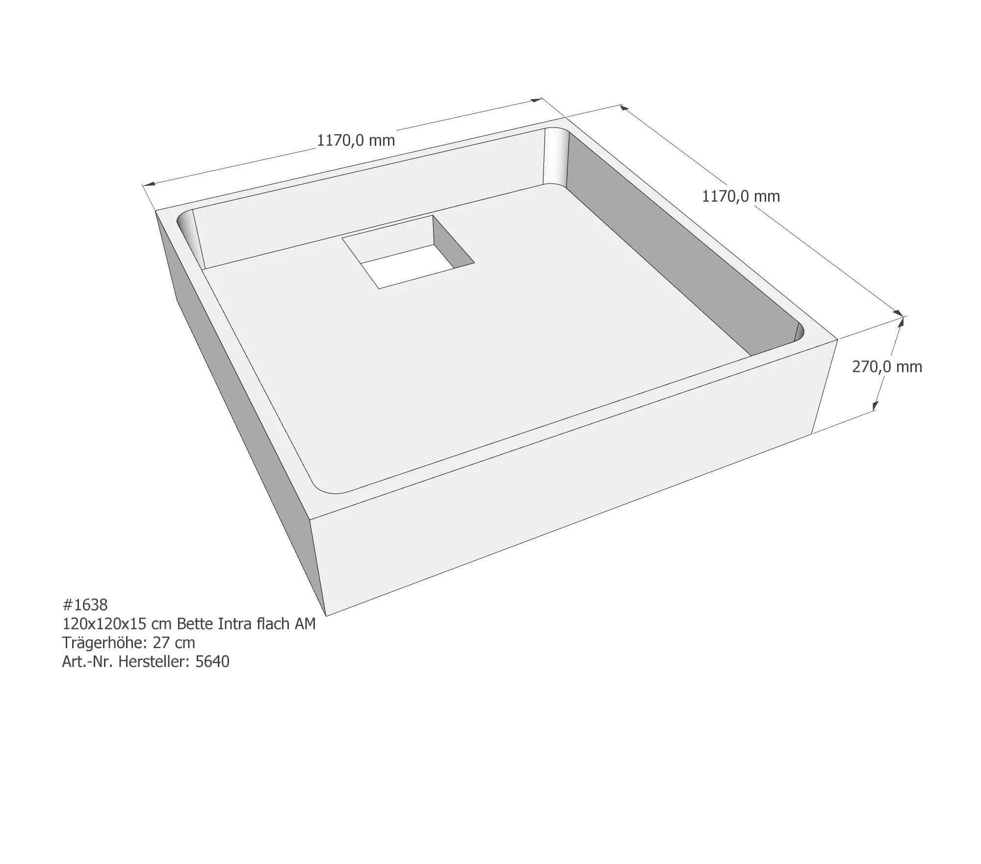 Duschwannenträger für Bette Quinta (flach/Intra) 120 × 120 × 15 cm Breite: 120 cm / Länge: 120 cm