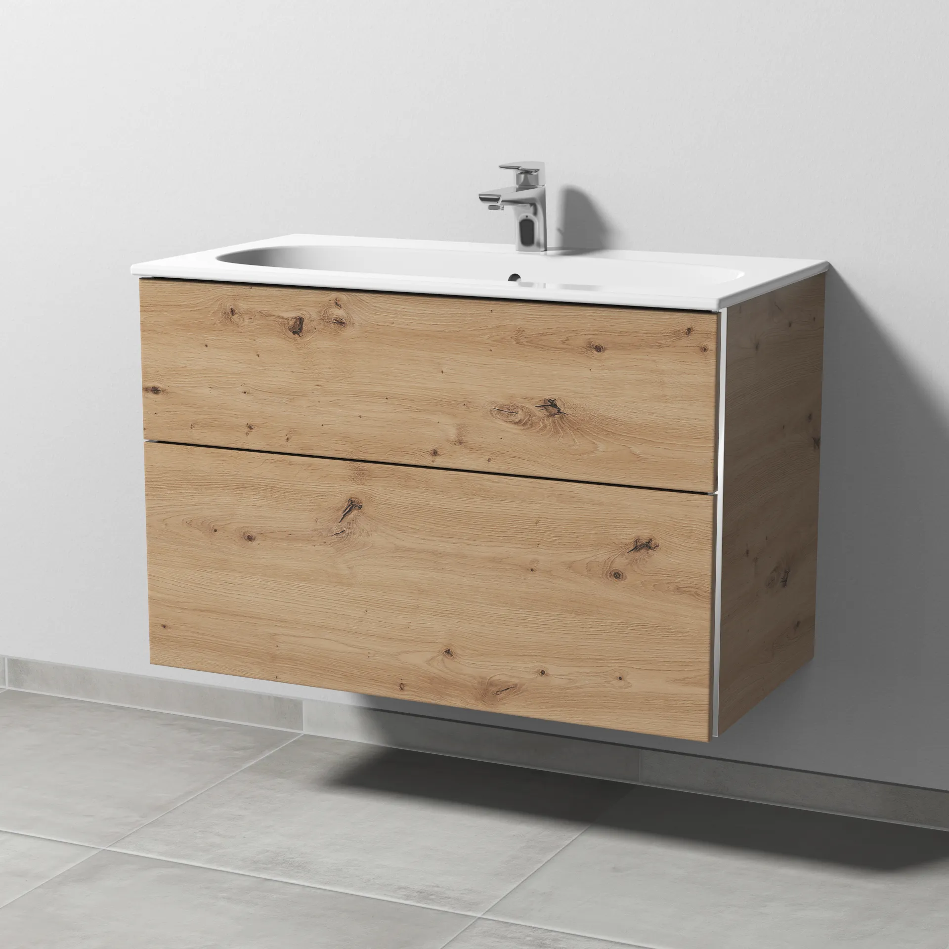 Sanipa Waschtischunterschrank „3way“ passend zu Keramik-Waschtische Acanto Slim von Geberit 880 × 582 × 467 mm in Eiche Natural-Touch