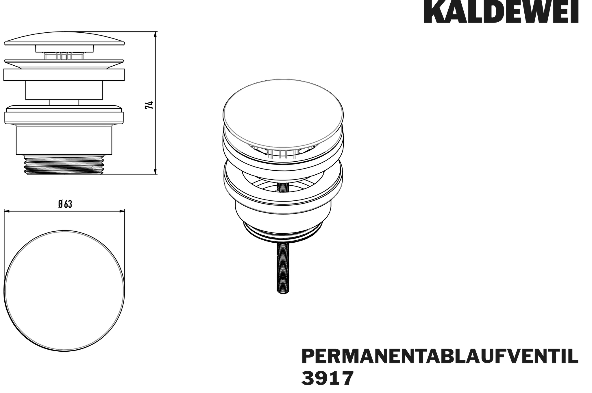 Permanentablaufventil Mod. 3917, runder, verchromter Deckel, für WT ohneÜL