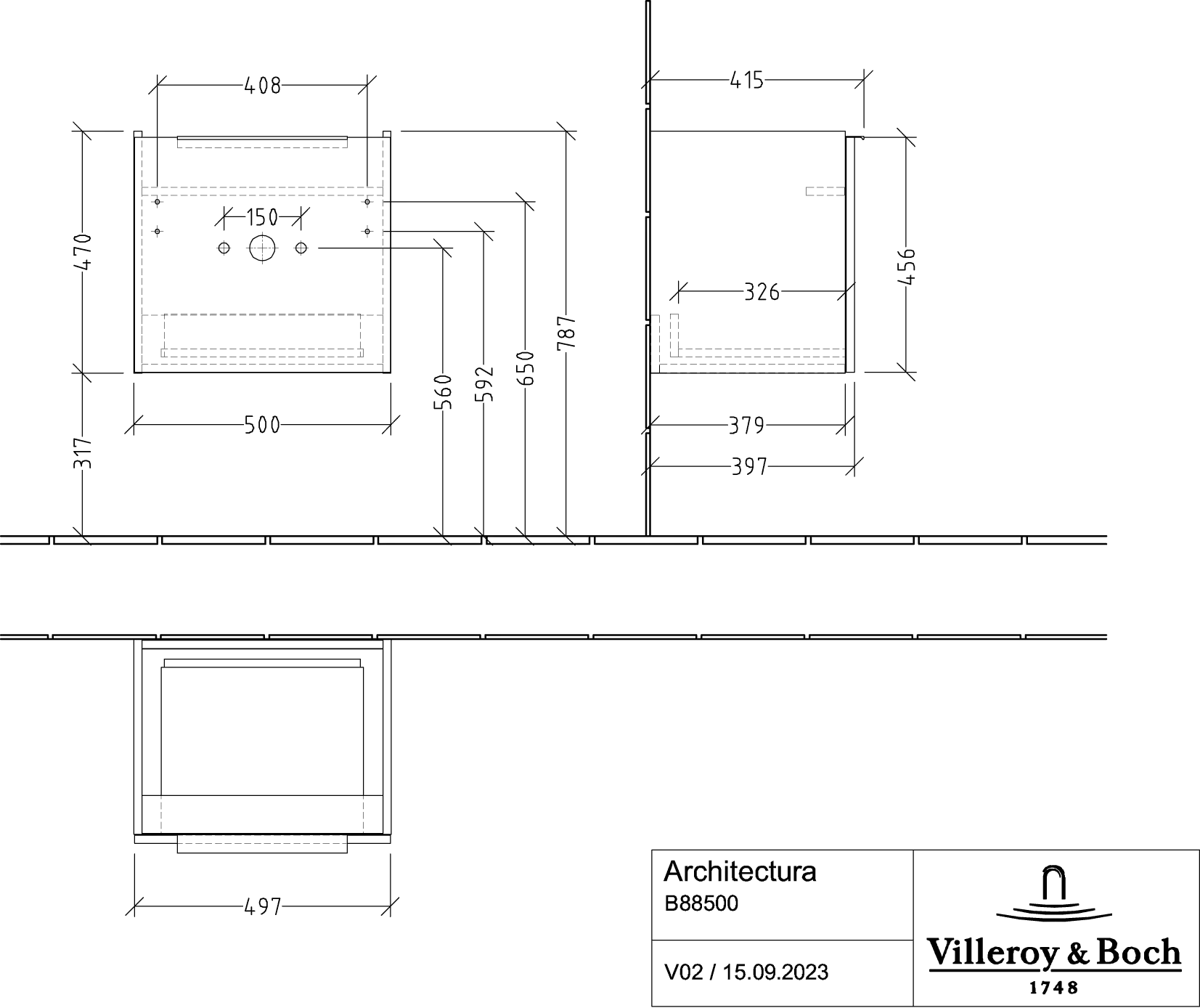 Villeroy & Boch Architectura Waschbeckenunterschrank B88500, 500x470x415 mm, Kansas Oak