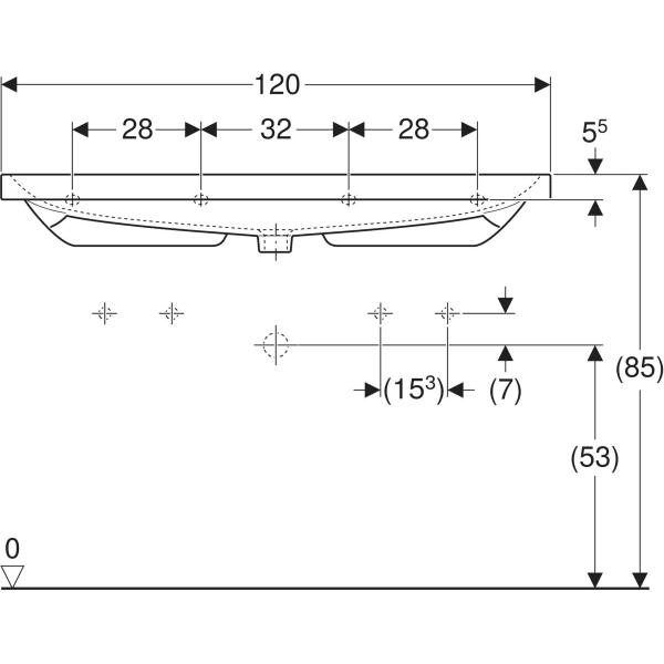 Wandwaschtisch „Acanto“, rechteckig 120 × 48,2 cm in weiß alpin mit KeraTect®