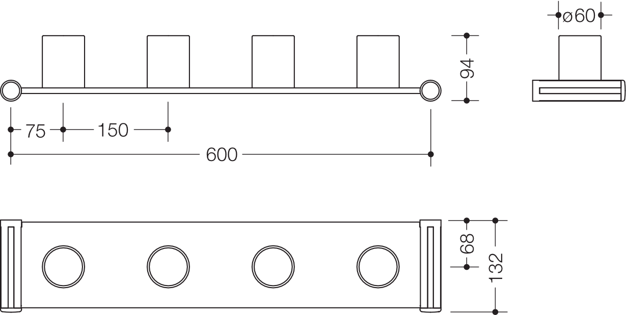 HEWI Zahnputzbecherleiste 63 cm