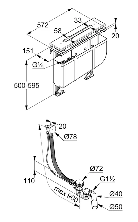 Kludi Wannenrand Montageeinheit für 3-Loch Armaturen chrom Kludi Wannenrand Montageeinheit für 3-Loch Armaturen chrom
