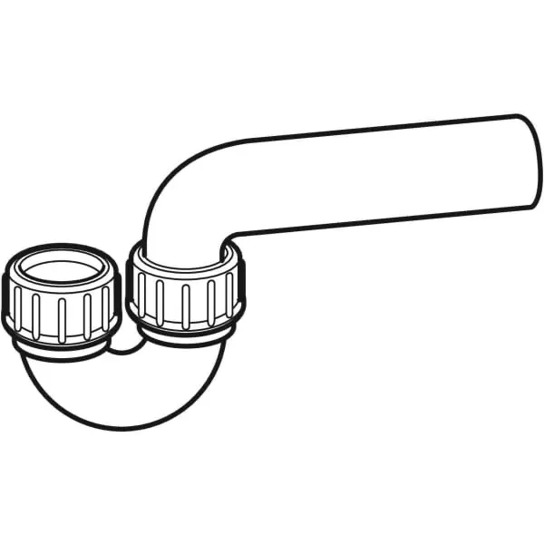 Rohrbogengeruchsverschluss für Ausgussbecken, mit Quetschverschraubung, Einlauf vertikal und Abgang horizontal: d=50mm, d1=56mm