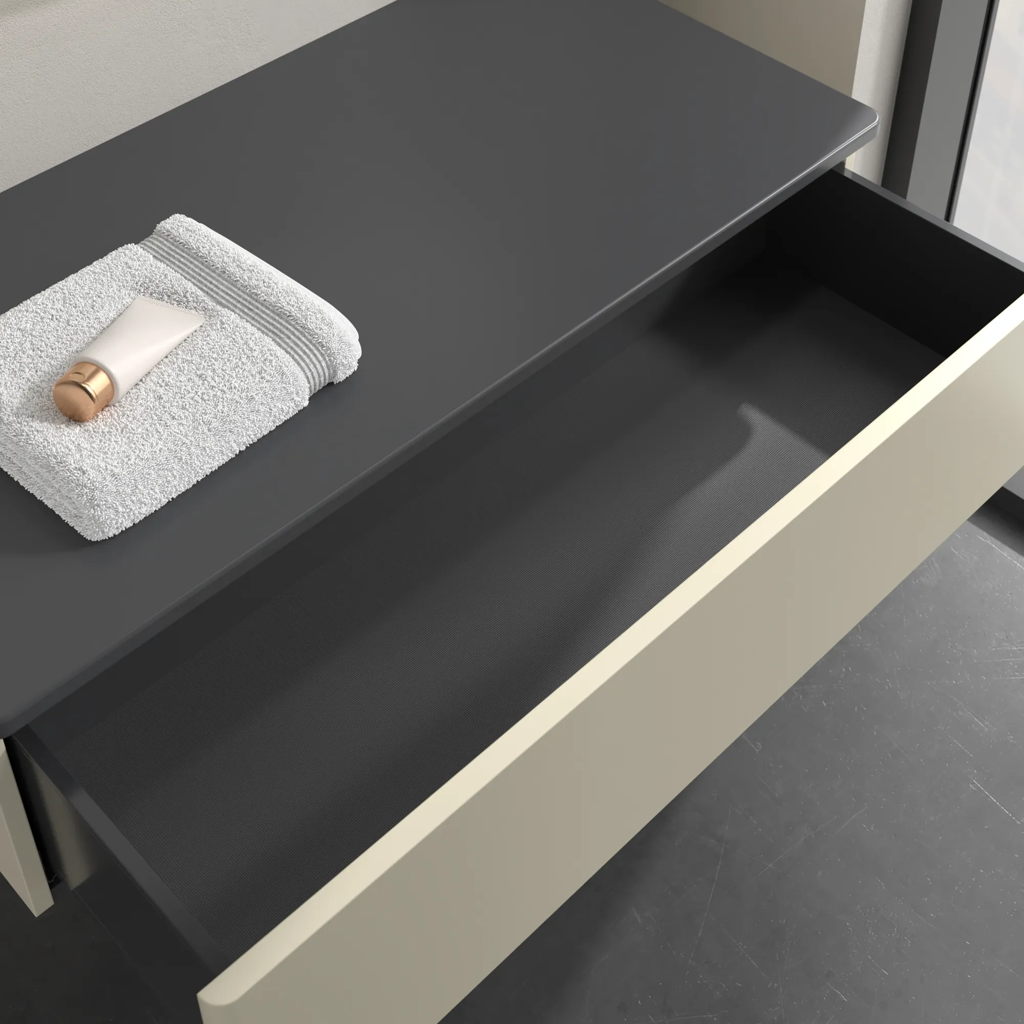 Villeroy & Boch Sideboard Antao K40, 1000x268x500 mm, Silk Grey Matt Lacquer, 1 Auszug mit Anti-Rutschboden und Beleuchtung, Wandmontage Villeroy & Boch Sideboard Antao K40, 1000x268x500 mm, Silk Grey Matt Lacquer, 1 Auszug mit Anti-Rutschboden und Beleuchtung, Wandmontage