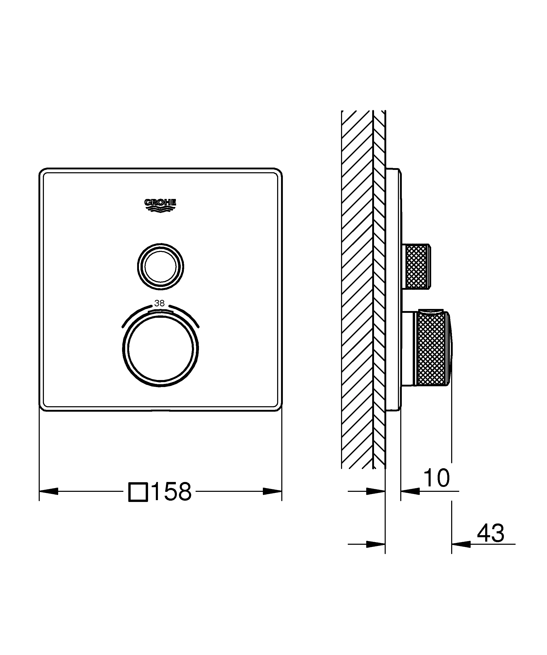 Thermostat Grohtherm SmartControl 29123, mit einem Absperrventil, Fertigmontageset für Rapido SmartBox, Wandrosette eckig, chrom