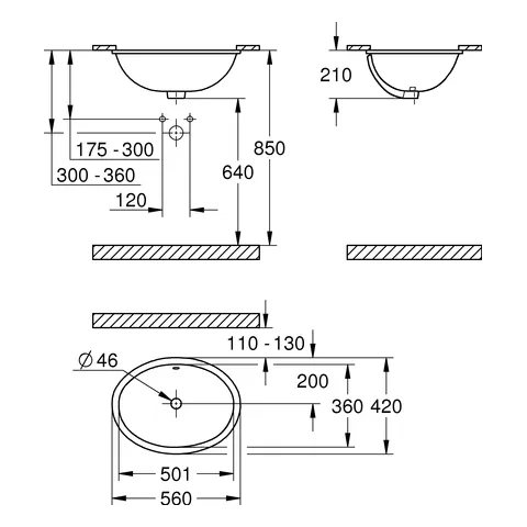 Grohe Unterbauwaschtisch Universal 39423, 560x420mm, alpinweiß Grohe Unterbauwaschtisch Universal 39423, 560x420mm, alpinweiß