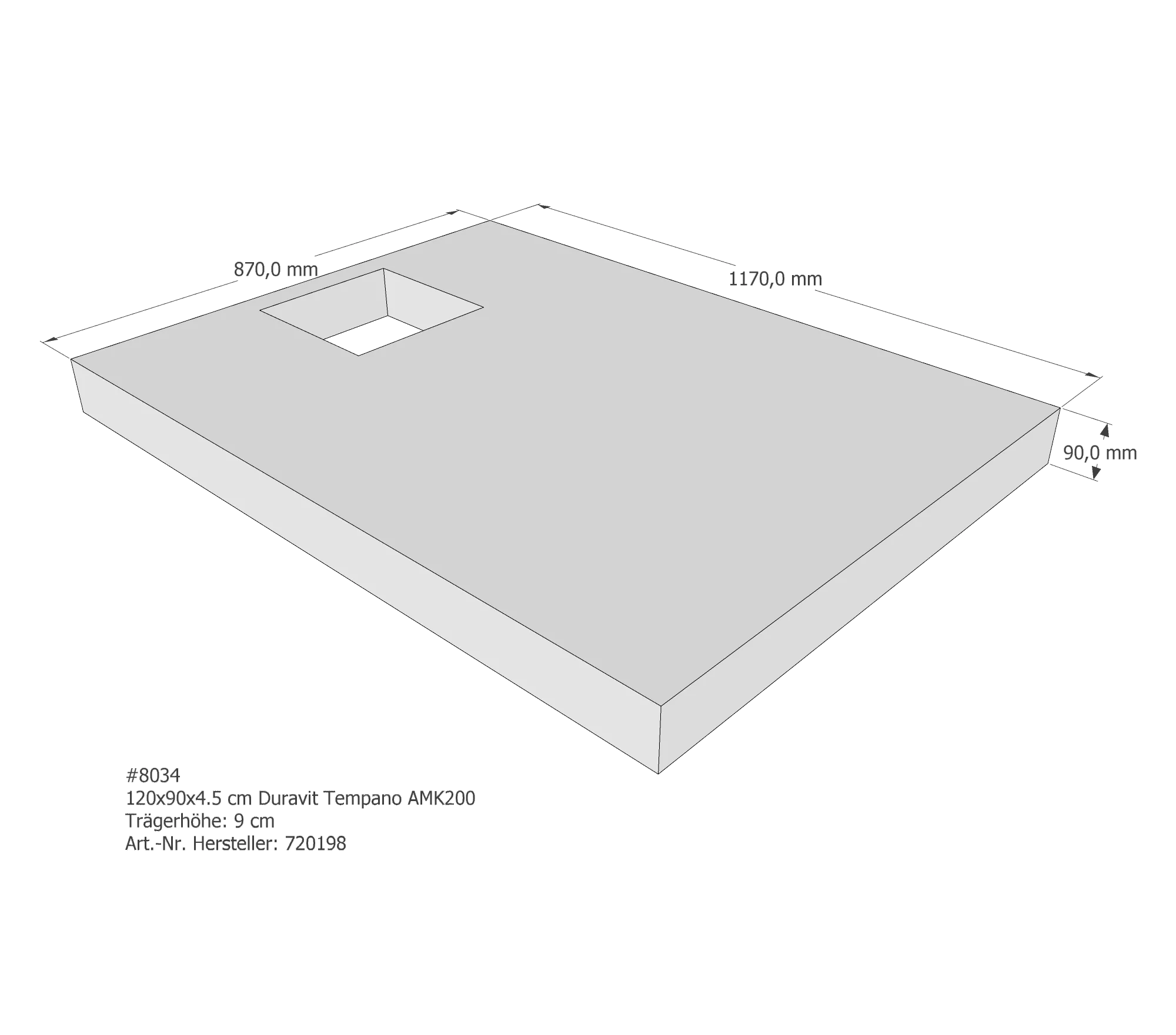Duschwannenträger für Duravit Tempano 120 × 90 × 4,5 cm