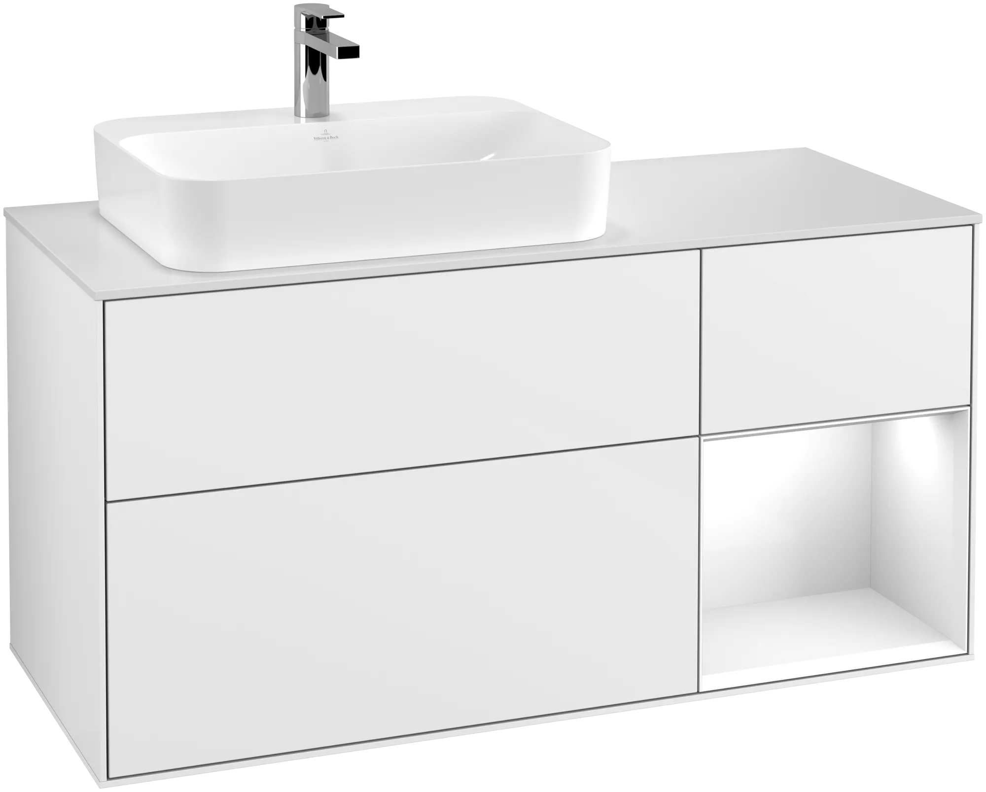 Villeroy & Boch Finion Waschbeckenunterschrank F40 1200x603x501mm Glossy White Lacquer / Glass White Matt